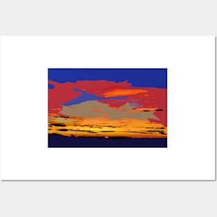 Blue And Red Ocean Sunset Posters and Art